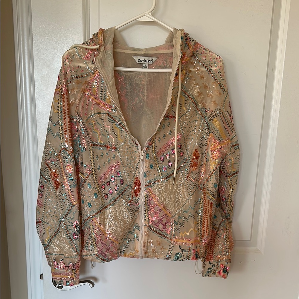 Sequin Embellished Hooded Jacket